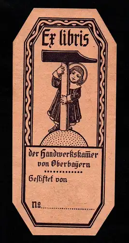 Exlibris für der Handwerskammer von Oberbayern / München Engel Hammer Handwerker Jugendstil