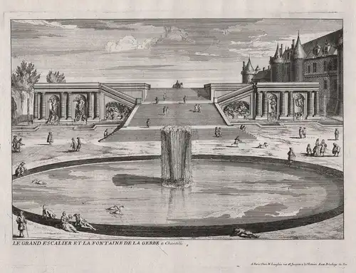 Le Grand Escalier et la Fontaine de la Gerbe a Chantilli.- Chateau de Chantilly Schloß castle jardin Garten ga