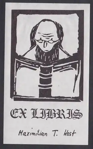 Exlibris für Maximilian T. Kost / lesender Mann man reading Brille glasses