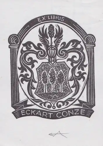 Exlibris für Eckart Conze / Wappen coat of arms Bäume trees