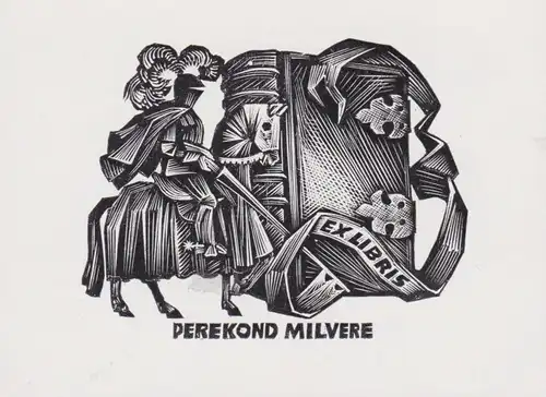 Exlibris für Perekond Milvere / Knight Ritter Buch book Pferd horse