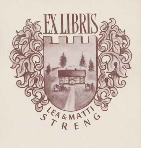 Exlibris für Lea & Matti Streng / Wappen coat of arms Haus house