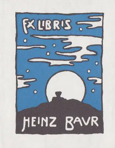 Exlibris für Heinz Baur / Nacht night Mond moon