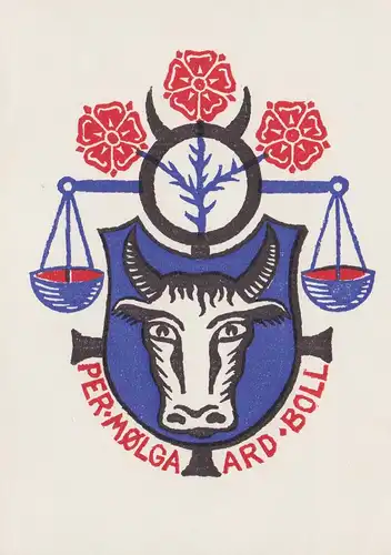 Exlibris für Molga Ard-Boll / Kuh cow Wappen scale