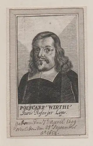 Polycarp Wirthi. Juris Professor Lips. - Polycarp Wirth (1609-1654) Leipzig Professor Jurist Hochschullehrer P