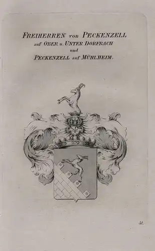 Freiherren von Peckenzell auf Ober u. Unter Dorfbach und Peckenzell auf Mühlheim - Wappen coat of arms Heraldi