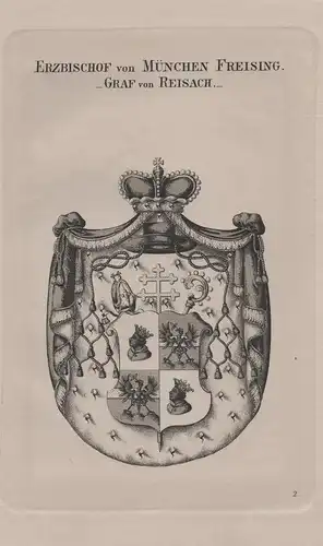 Erzbischof von München Freising. - Graf von Reisach. - Karl-August von Reisach Wappen coat of arms Heraldik he