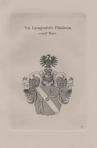 von Laengenfeld-Pfalzheim, - sonst Haas - - Haas von Längenfeld-Pfalzheim Wappen coat of arms Heraldik heraldr