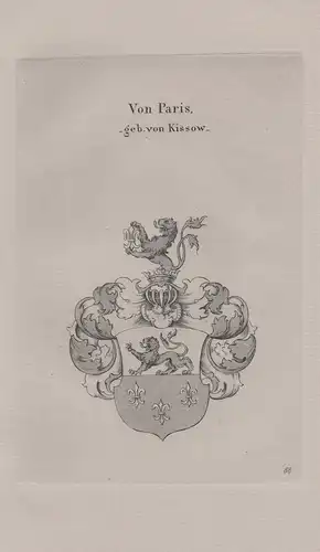 Von Paris, - geb. von Kissow - Paris von Kiesow Wappen coat of arms Heraldik heraldry