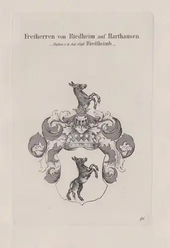 Freiherren von Riedheim auf Harthausen - Wappen coat of arms Heraldik heraldry