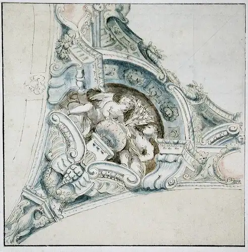 Design for a corner of a ceiling painting with two putti.