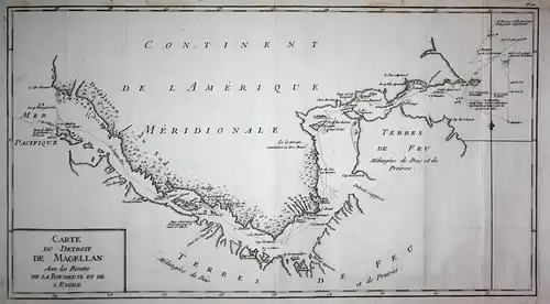 Carte du Detroit de Magellan avec les routes de la Boudeuse et de l'Etoile. - Strait of Magellan Chile South A
