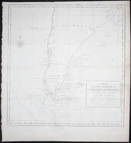 Carte de la Partie Meridionale de l'Amerique Meridionale - South America Tierra del Fuego Argentina Chile Kart