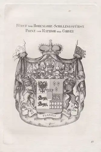 Fürst von Hohenlohe-Schillingsfürst. Prinz von Ratibor und Corvey. - Wappen coat of arms Heraldik heraldry