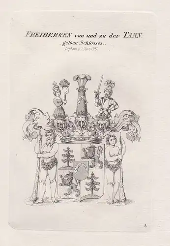Freiherren von und zu der Tann. _gelben Schlosses._ Diplom v. 7 Juni 1707. - Thann Tanne Wappen coat of arms H