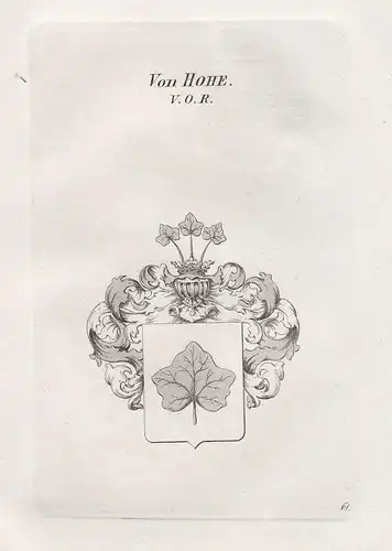 Von Hohe. V.O.R. - Wappen coat of arms Heraldik heraldry