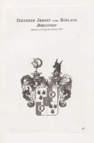 Freiherren Imhoff von Mörlach_Hohenstein. Diplom u. K. Leopold 31 Decb. 1703. - Imhoff Imhof Mörlach Hohenstei