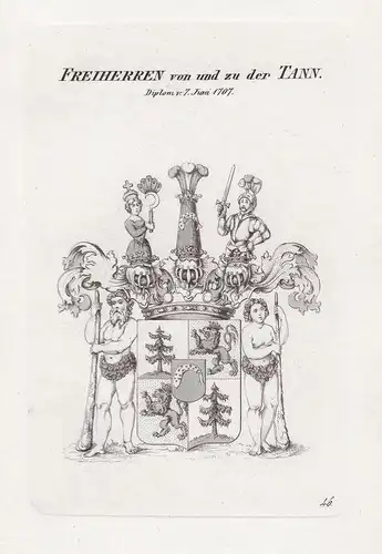 Freiherren von und zu der Tann. Diplom v. 7. Juni 1707. -  Tann Thann Tanne Wappen coat of arms Heraldik heral