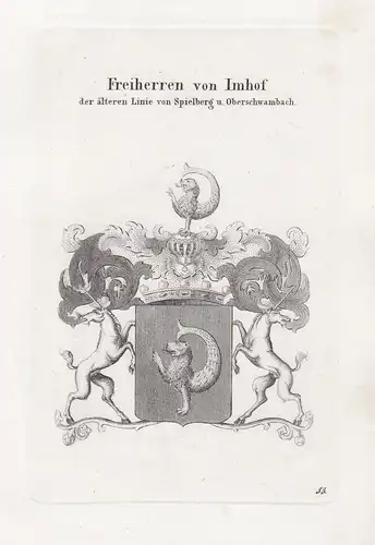 Freiherren von Imhof der älteren Linie von Spielberg u. Oberschwambach. - Imhoff Imhof Wappen coat of arms Her