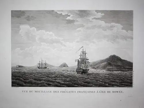 Vue de Mouillage des fregates francaises a l'ile de Mowée - Maui Island Hawaii Pacific Ocean America La Perous