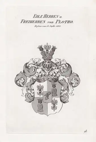 Edle Herren u. Freiherren von Plotho. Diplom vom 13. Septbr. 1643. - Plotho Plothow Wappen coat of arms Herald