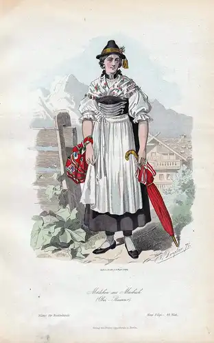 Mädchen aus Miesbach (Ober-Baiern). - Miesbach Oberbayern Tracht Kostüme Mädchen costumes
