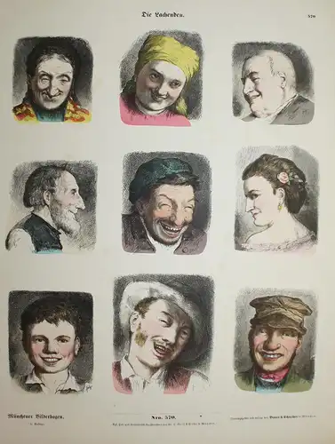 Die Lachenden. - Lachen Lachende Gesichter laughing faces laugh Münchener Bilderbogen Nr. 570
