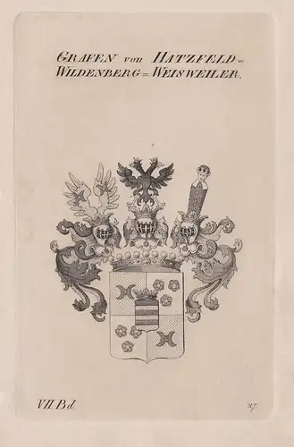 Grafen von Hatzfeld-Wildenberg-Weisweiler. - Wappen Adel coat of arms Heraldik heraldry