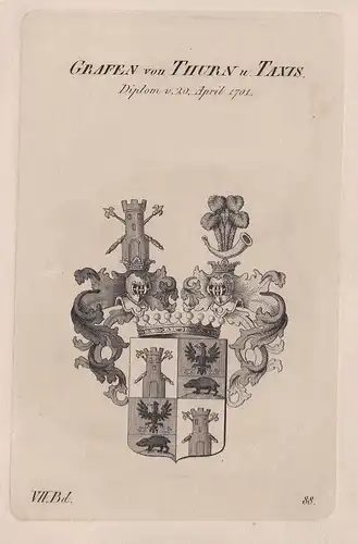 Grafen von Thurn u. Taxis. Diplom v. 20. April 1701. - Thurn und Taxis Wappen Adel coat of arms Heraldik heral