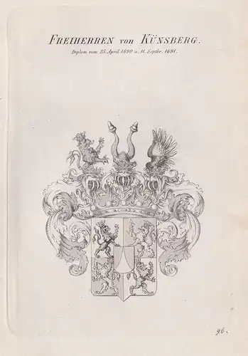 Freiherren von Künsberg. Diplom vom 25. April 1690 u. 11. Septbr. 1691. - Wappen Adel coat of arms Heraldik he