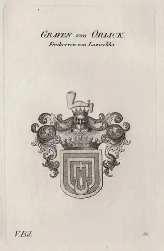 Grafen von Orlick, Freiherren von Lazischka. - Orlick von Laziska Wappen Adel coat of arms Heraldik heraldry