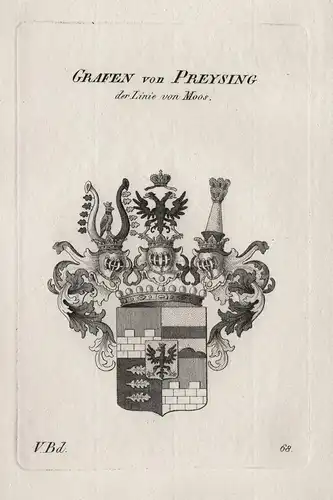 Grafen von Preysing der Linie von Moos. - Preysing-Moos Wappen Adel coat of arms Heraldik heraldry