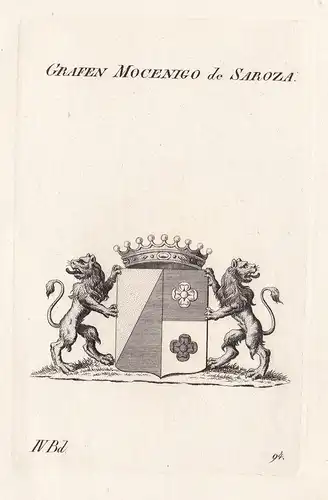 Grafen Mocenigo de Saroza. - Wappen Adel coat of arms Heraldik heraldry