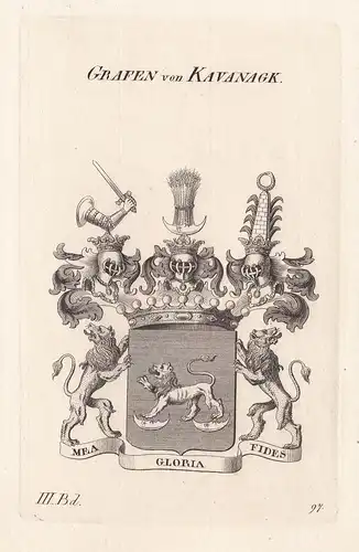 Grafen von Kavanagk. - Kavanagh Wappen Adel coat of arms Heraldik heraldry