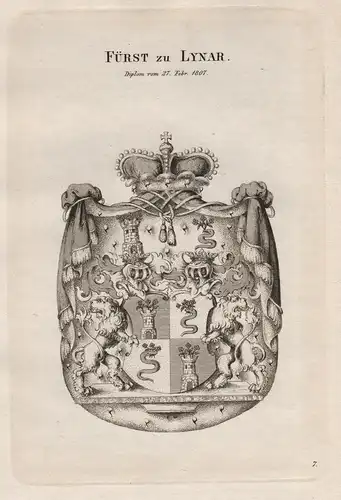Fürst zu Lynar. - Lynar Linar Preußen Wappen coat of arms Heraldik heraldry