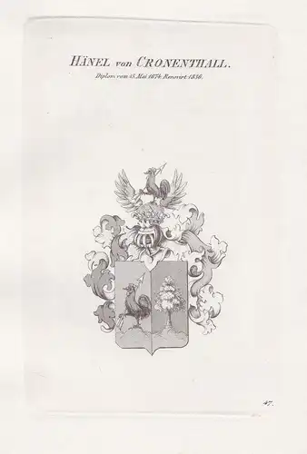 Hänel von Cronenthall. - Hänel Cronenthall Wappen Adel coat of arms Heraldik heraldry