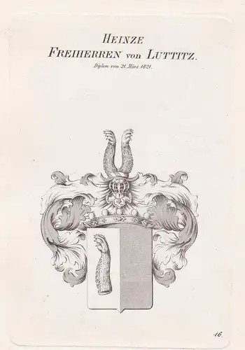 Heinze. Freiherren von Luttitz. - Heinze von Luttitz Wappen coat of arms Heraldik heraldry