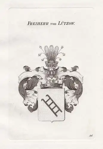 Freiherr von Lützow. - Lützow Wappen coat of arms Heraldik heraldry