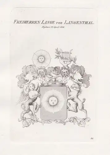 Freiherren Lange von Langenthal. - Lange Langenthal Wappen Adel coat of arms Heraldik heraldry