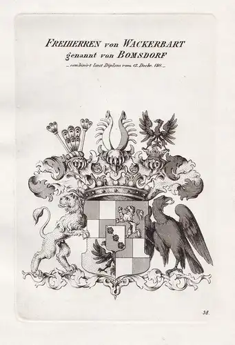 Freiherren von Wackerbart genannt von Bomsdorf. - Wackerbart Bomsdorf Wappen Adel coat of arms Heraldik herald