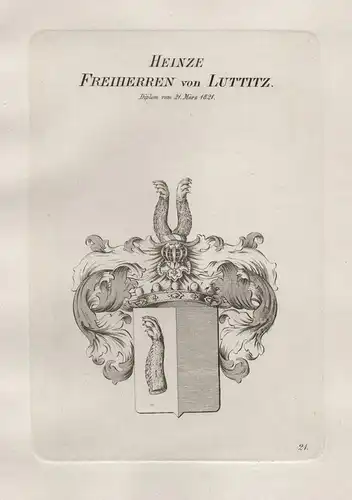 Heinze Freiherren von Luttitz. - Heinze von Luttitz Wappen coat of arms Heraldik heraldry