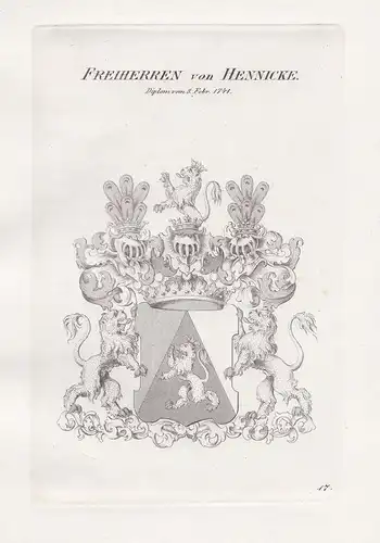 Freiherren von Hennicke. - Hennicke Wappen Adel coat of arms Heraldik heraldry