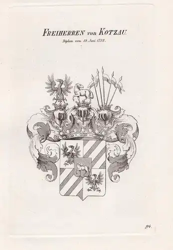 Freiherren von Kotzau. - Kotzau Wappen coat of arms Heraldik heraldry