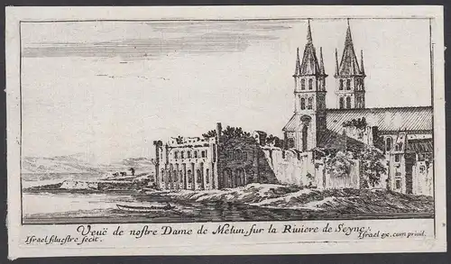 Veue de nostre Dame de Melun, sur la Riviere de Seyne. - Melun Collegiale Notre-Dame eglise Ile Saint Etienne