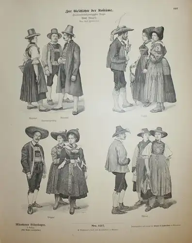Zur Geschichte der Kostüme. - Tirol Tyrol Tirolo costumes Trachten Münchener Bilderbogen Nr. 1217