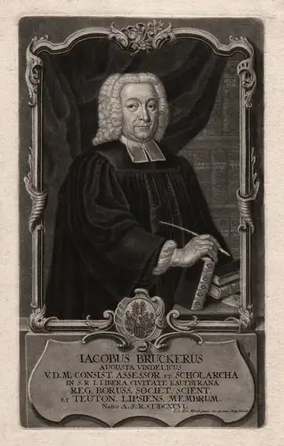 Iacobus Bruckerus - Johann Jakob Brucker (1696-1770) Augsburg Theologe Pfarrer Schuldirektor Philosoph Portrai
