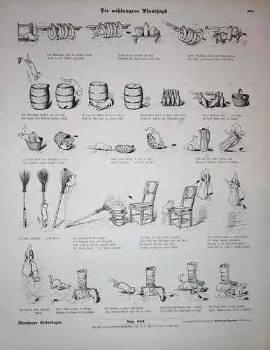 Die mißlungene Mausjagd. - Maus Mäuse Katze Mausjagd mouse mice hunt Karikatur Münchener Bilderbogen Nr. 852