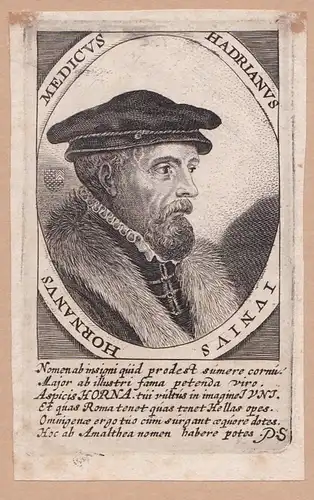 Medicus Hadrianus. - Hadrianus Junius (1511-1575) Dutch physician poet emblemist London Hoorn Haarlem Louvain