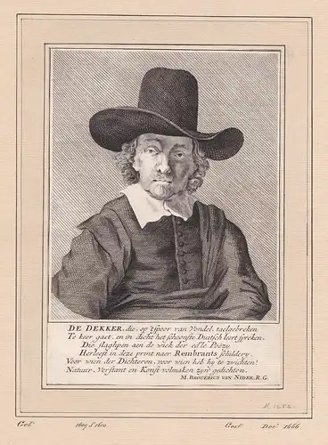 De Dekker... - Jeremias de Dekker (1609-1666) Dutch poet Dordrecht Amsterdam Portrait