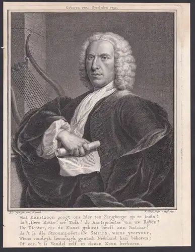 Wat Kunstzoon poogt ons hier ten Zangberge... - Dirk Smits (1702-1752) Dutch poet Rotterdam Portrait